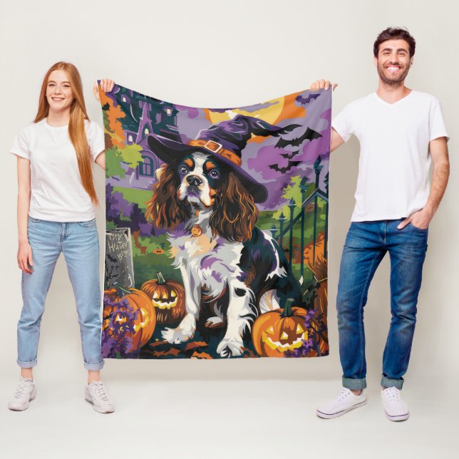Skrämmande Springer Spaniel Halloween-Häxa Pumpa  Fleecefilt (På plats)