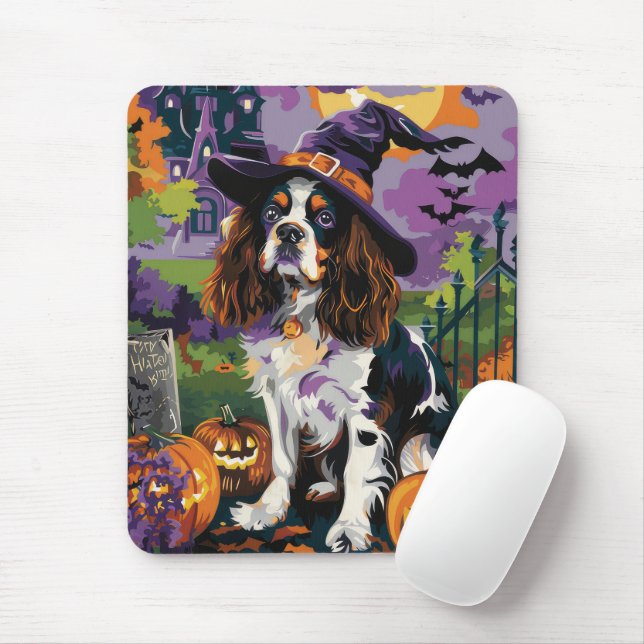 Skrämmande Springer Spaniel Halloween-häxa Pumpa  Musmatta (Med mus)