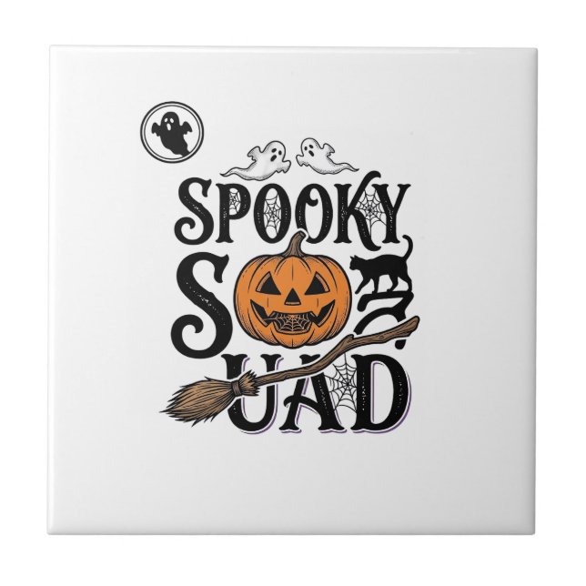 Skrämmande Squad Tröja Vintage Halloween Grupp Des Kakelplatta (Framsidan)