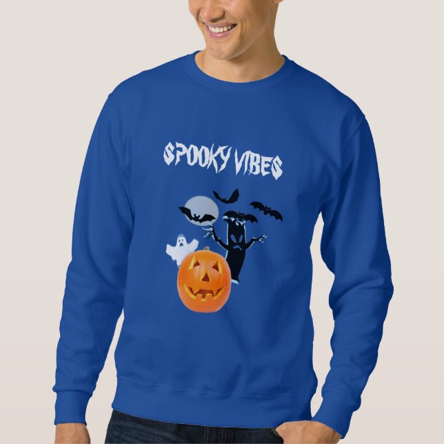 Skrämmande stämning Pumpa Spöke och Fladdermöss Lång Ärmad Tröja (Framsida)