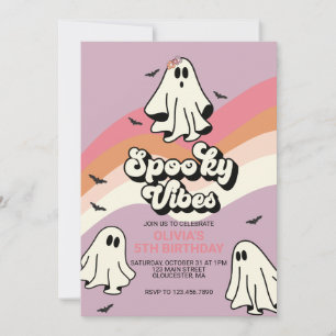 Skrämmande stämning Retro Halloween-spöke födelsed Inbjudningar