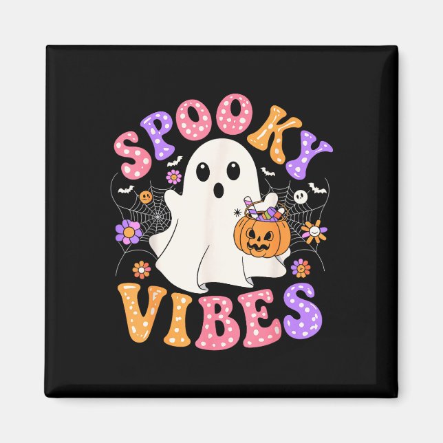 Skrämmande stämning söt spök jack-o-lampa retro magnet (Framsidan)