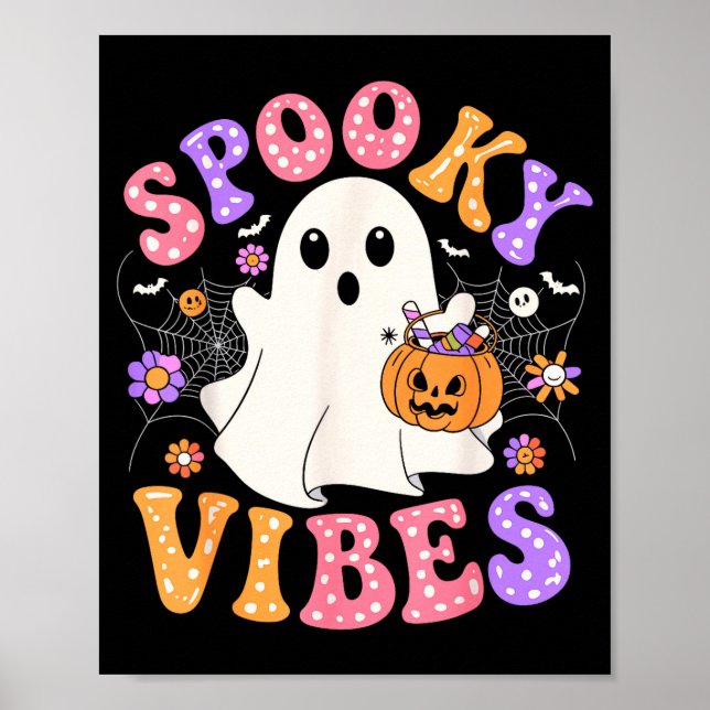 Skrämmande stämning söt spöke jack o lykta retro poster (Framsidan)