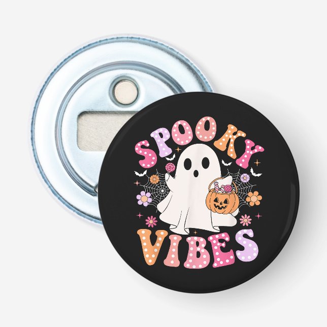 Skrämmande stämning Spöke Retro Groovy Halloween Flasköppnare (Framsidan)