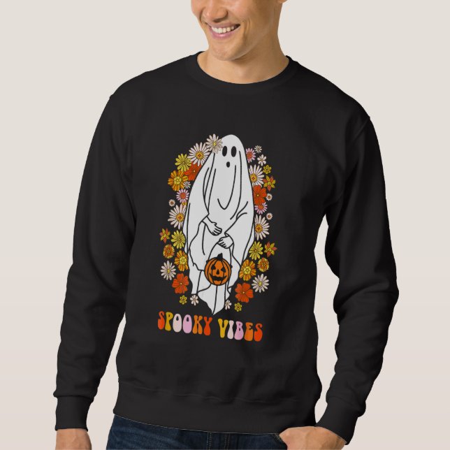 Skrämmande stämningar Groovy Hippie Spöke Hallowee Lång Ärmad Tröja (Framsida)