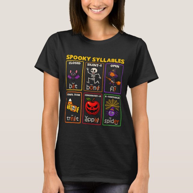 Skrämmande stavelse Halloween läs lärare  T Shirt (Framsida)