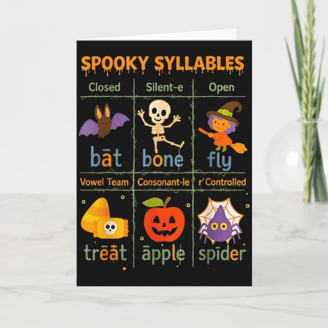 Skrämmande stavelses lärare rolig Halloween utbild Kort (Framsida)
