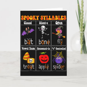 Skrämmande stavelses lärare rolig Halloween utbild Kort