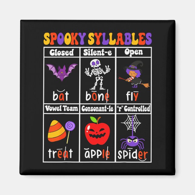 Skrämmande stavelses lärare rolig Halloween utbild Magnet (Framsidan)