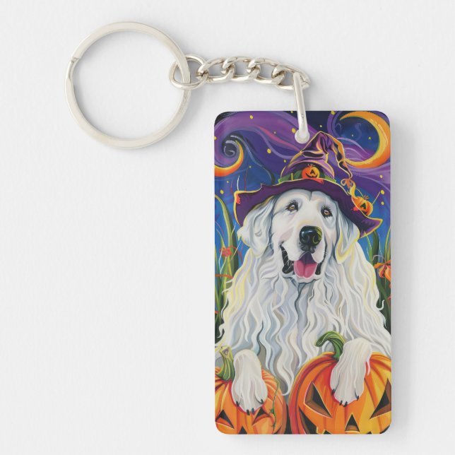 Skrämmande stor Pyrenéerhund Halloween-häxa Pumpa (Framsidan)