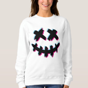 Skrämmande Stroke Leende Ansikte Glitch Glad Hallo T Shirt