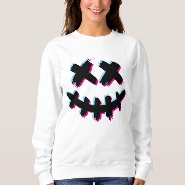 Skrämmande Stroke Leende Ansikte Glitch Glad Hallo T Shirt (Framsida)