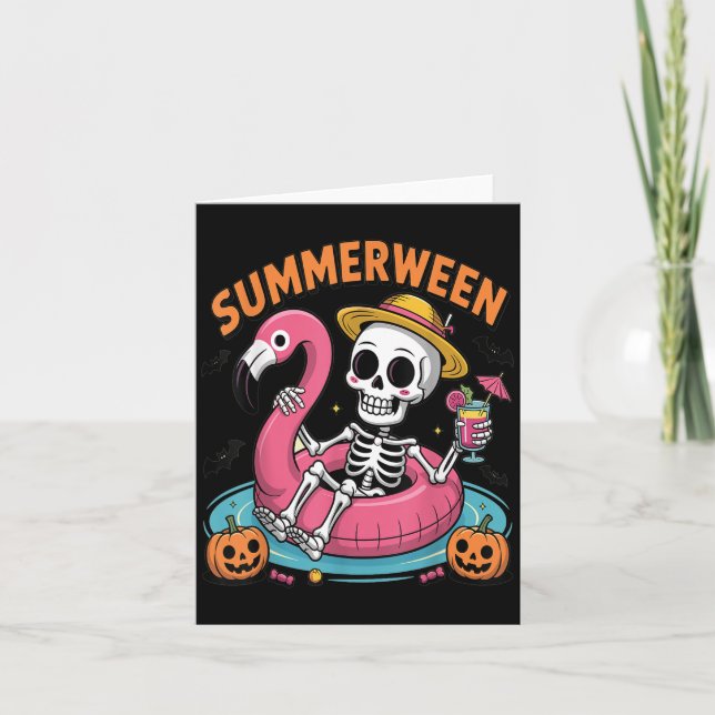 Skrämmande Summerween-skelett som bara väntar på H Kort (Framsida)