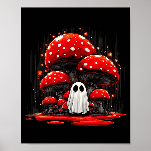 Skrämmande svamp skog spök stugträdgård Halloween Poster (Framsidan)