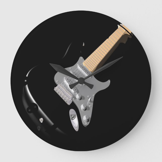 Skrämmande, svart, elektriskt Guitar Musical Instr Stor Klocka (Framsida)