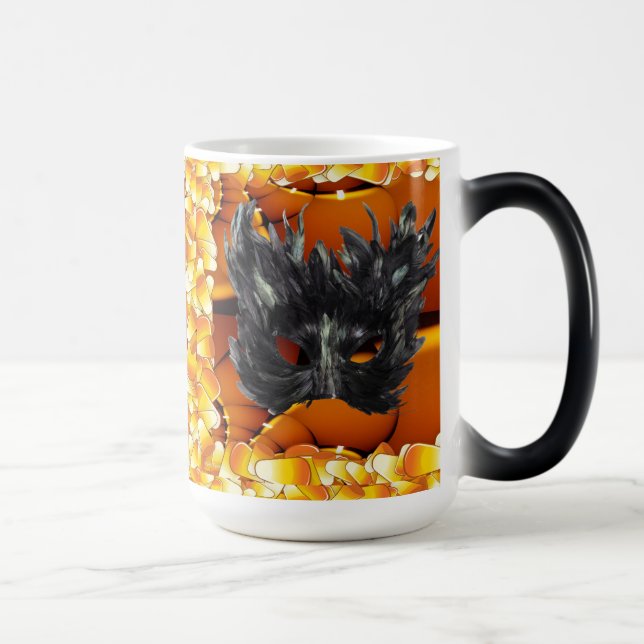 Skrämmande svart Halloween-mask Magisk Mugg (Höger)