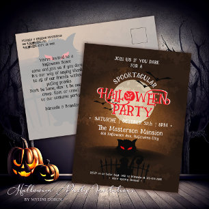 Skrämmande svart katt-bats & fullmåne Halloween-in Vykort