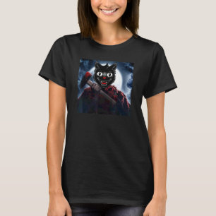 Skrämmande svart katt fullmåne Katter Halloween T Shirt