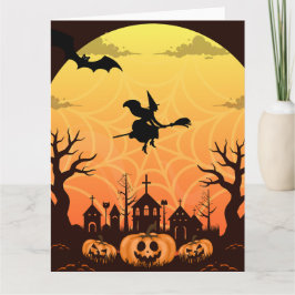 Skrämmande svart katt Halloween-design – Modern mi Kort