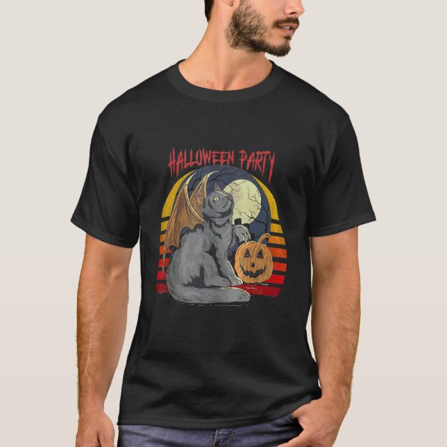 Skrämmande svart katt Halloween-fest T Shirt (Framsida)