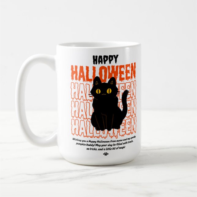 Skrämmande svart katt Halloween Kaffemugg (Vänster)