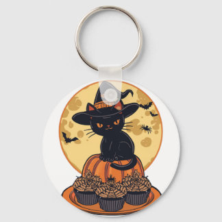 Skrämmande svart katt Halloween-nyckelring – söt & Nyckelring