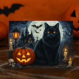 Skrämmande svart katt Halloween postkort Vykort