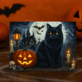 Skrämmande svart katt Halloween postkort Vykort