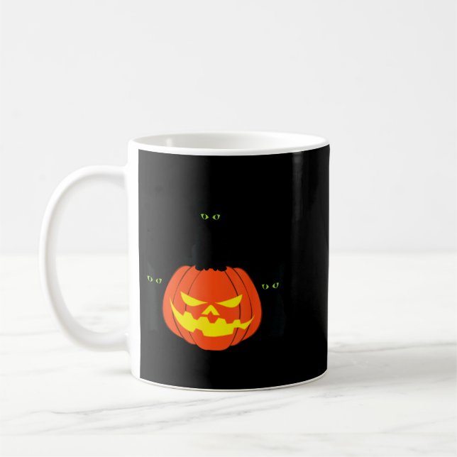 Skrämmande svart katt Halloween-pumpa Katter Jack  Kaffemugg (Vänster)