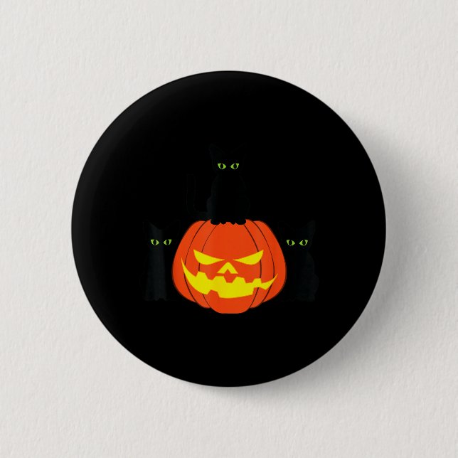 Skrämmande svart katt Halloween-pumpa Katter Jack  Knapp (Framsida)