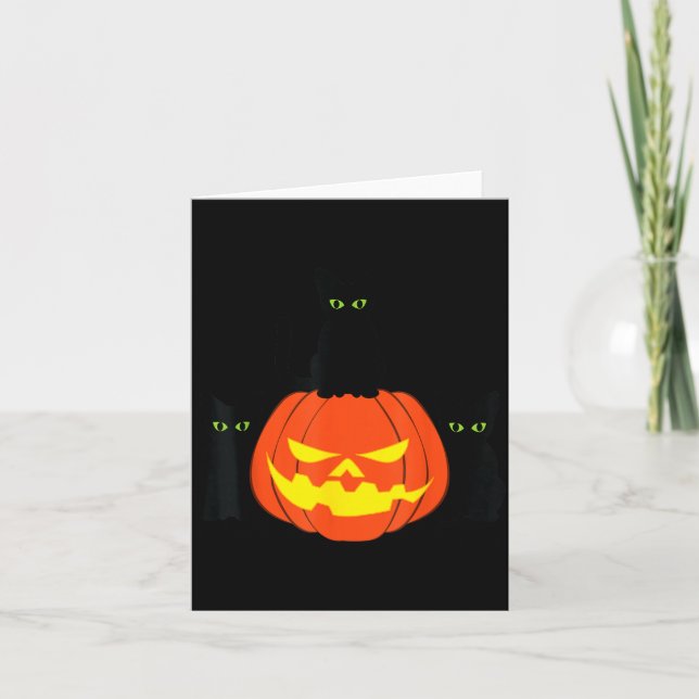 Skrämmande svart katt Halloween-pumpa Katter Jack  Kort (Framsida)