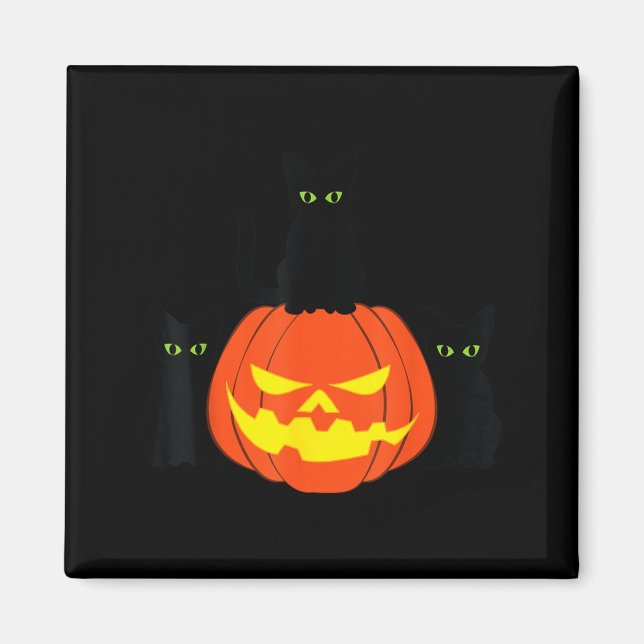 Skrämmande svart katt Halloween-pumpa Katter Jack  Magnet (Framsidan)