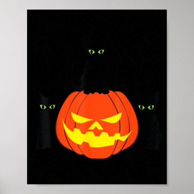 Skrämmande svart katt Halloween-pumpa Katter Jack  Poster (Framsidan)