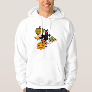 Skrämmande svart katt & Halloween-sushi-fest Hoodie