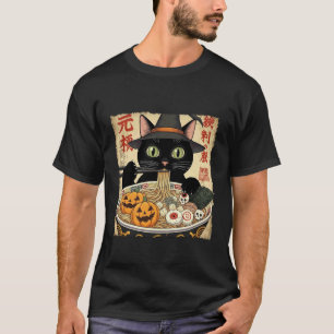 Skrämmande svart katt häxa hatt slurpar ramen vint t shirt