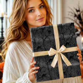 Skrämmande svart katt hemskt skogs Halloween Presentpapper