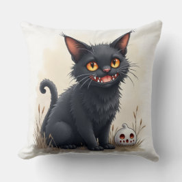 Skrämmande svart katt kastkudde kudde