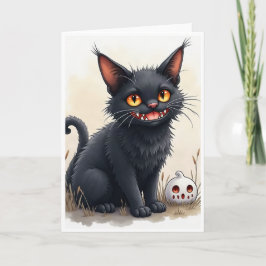 Skrämmande svart katt-kort kort