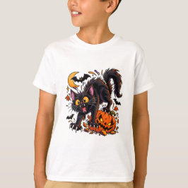 Skrämmande svart katt och pumpa Halloween T Shirt