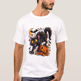 Skrämmande svart katt och pumpa Halloween T Shirt