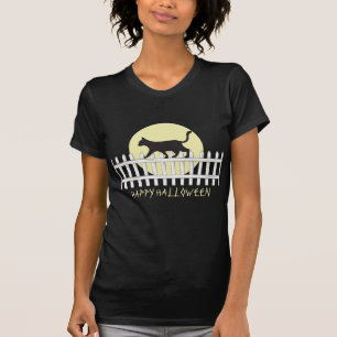 Skrämmande svart katt på staket T-shirt