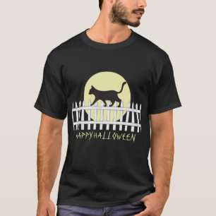 Skrämmande svart katt på staketlist t shirt