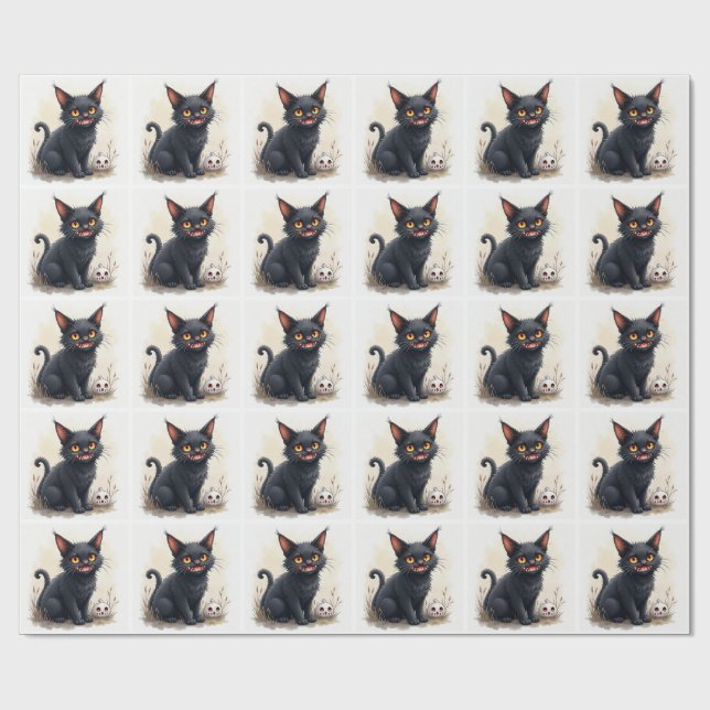 Skrämmande svart katt presentpapper (Platt)