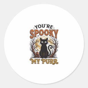 Skrämmande svart katt skämt Halloween vintage grav Runt Klistermärke