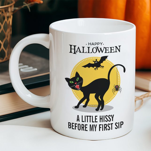 Skrämmande svart katt spindel Halloween Kaffemugg (Skapare uppladdad)