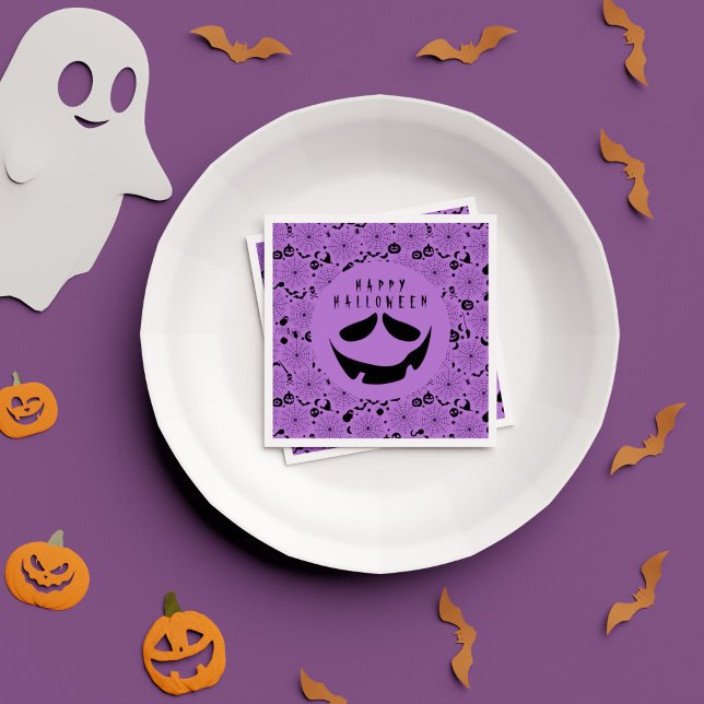 Skrämmande Svart Lila Glad Halloween Födelsedagsfe Pappersservett (Spooky Black Purple Happy Halloween Birthday Party Napkins)