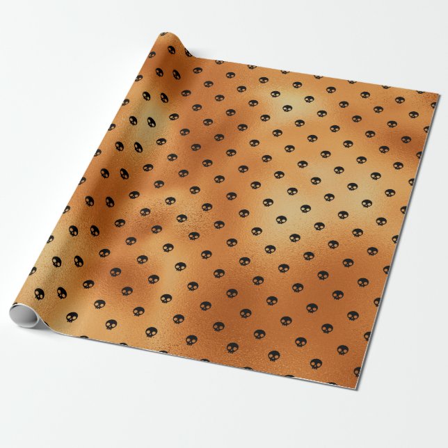 Skrämmande svart och kopparskalle mönster presentpapper (Utrullad)