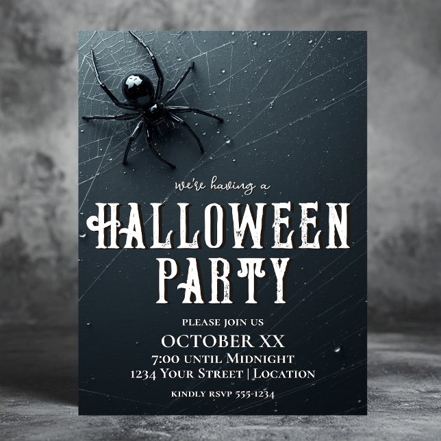 Skrämmande svart spindel och web Halloweendal Inbjudningar (Skapare uppladdad)