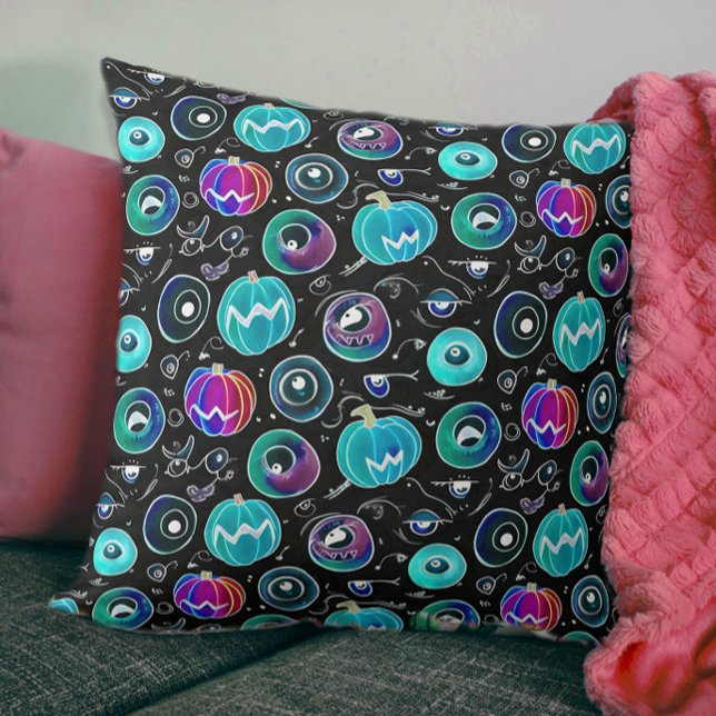 Skrämmande svarta blåa monster ögonfrukt pumpa klo kudde (Skapare uppladdad)