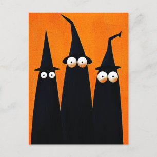 Skrämmande Svarta Häxor Sällsamma Halloween Vykort